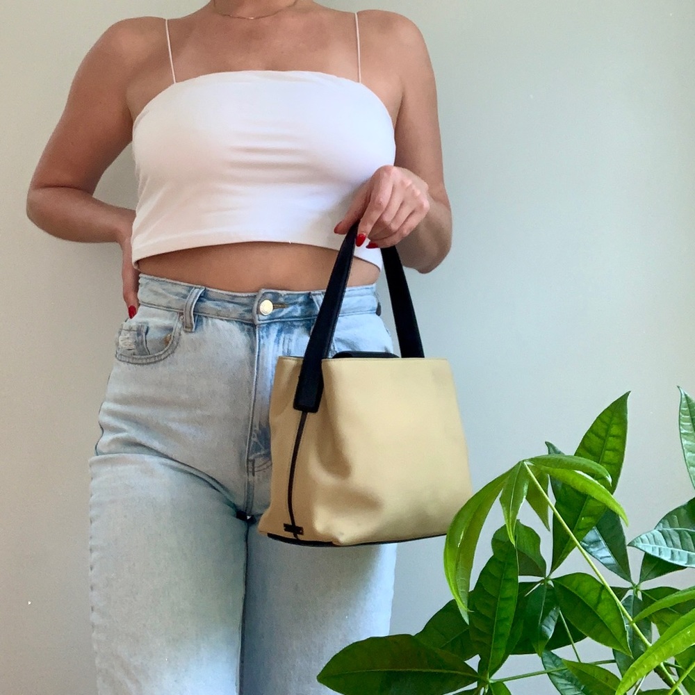 Coach handbag khaki twill trimmed with black leather